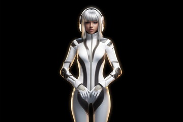 Fototapeta na wymiar Girl in white futuristic clothes. Digital Technology. Artificial intelligence