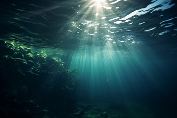 Fototapeta premium Blue nature underwater water sun below sunlight under ocean sea