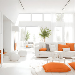 modern luxury white-orange living room in Scandinavian style, made by AI