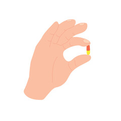 Taking medication vector. Medicine illustration. Medicine capsule in hand isolated on white background. 