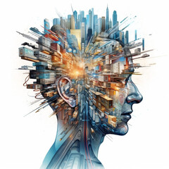 A conceptual image of a human head with a transparent section, revealing a busy and vibrant cityscape inside. Mental Health.
Created using generative AI
