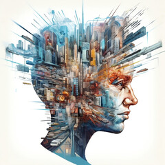 A conceptual image of a human head with a transparent section, revealing a busy and vibrant cityscape inside. Activity of the Mind
Created using generative AI