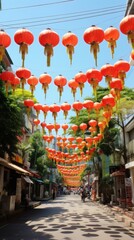 Chinese lanterns hanging in the streets 