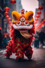 dragon and lion dance performance during Chinese New Year parades