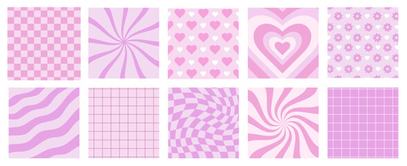 Set of Valentine's Day square backgrounds in y2k style, group of pink romantic cards, backdrops, covers, vector illustrations.
