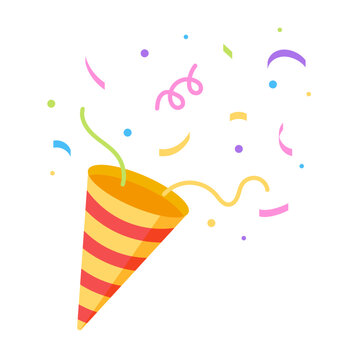 Party popper exploding colorful confetti flat design illustration