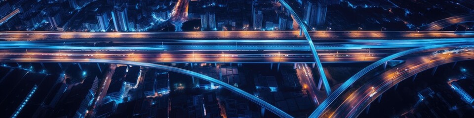aerial view, expressway, motorway, circus intersection, highway at night, top view, city road traffic, Thailand
