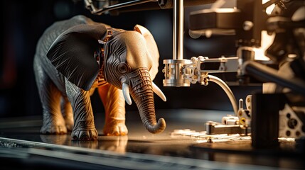 Automatic 3D printer creates tiny elephants - obrazy, fototapety, plakaty