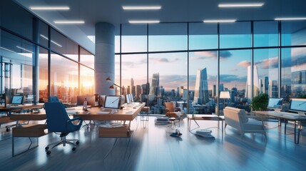 Beautiful blurred modern office interior background, Generative AI