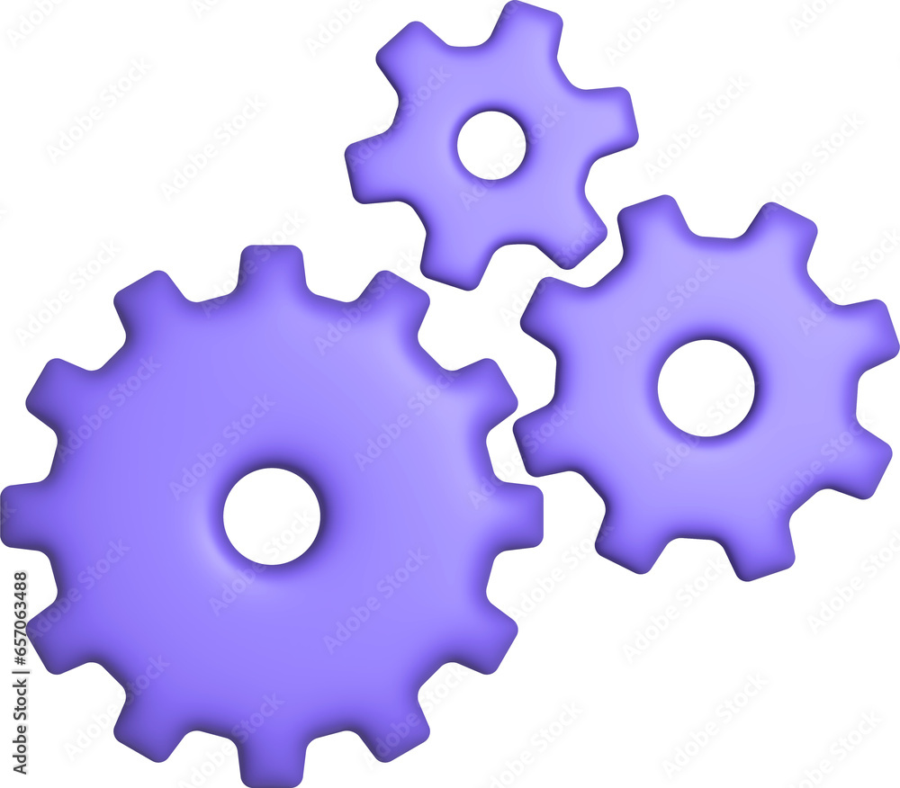 Aufkleber 3d rendering setting gear icon. illustration with shadow isolated on white.