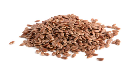 Flax seed on white background.