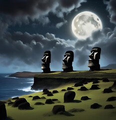 Easter Island depiction. Edited AI generated image - 657064286