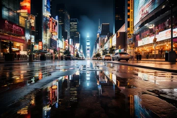 Papier Peint photo Lavable TAXI de new york Bustling Times Square At Night, Generative AI