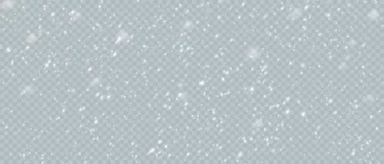 Fotobehang Falling snowflakes in transparent beauty, delicate and small, isolated on a clear background. Snowflake elements, snowy backdrop. Vector illustration of intense snowfall, snowflakes. © David