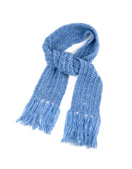 Blue warm scarf on a white background
