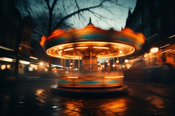 Carnival Carousel Spinning In A Blur, Generative AI - obrazy, fototapety, plakaty