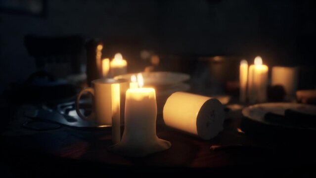 Table setting in candlelight at night