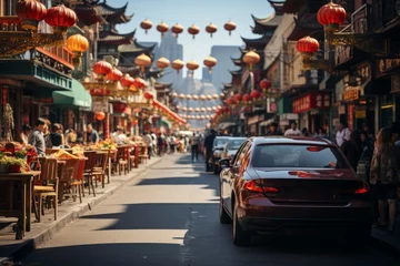 Foto op Plexiglas Bustling Chinatown Street With Paper, Generative AI © fahmy