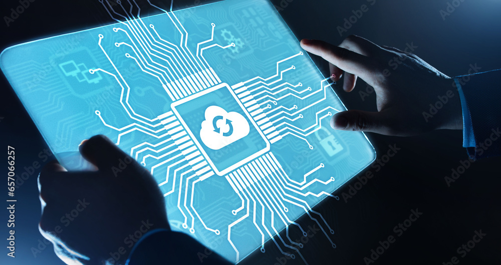 Poster cloud technology computing and data storage concept on virtual screen.