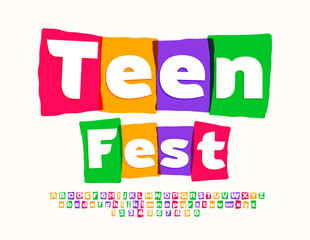 Vector playful advertisement Teen Club. Bright Creative Font. Watercolor Alphabet Letters and Numbers
