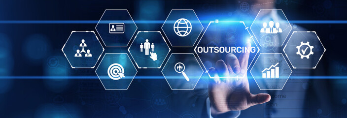 Outsourcing Global recruitment business finance concept on screen.