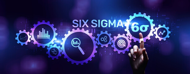 SIx sigma DMAIC lean manufacturing business technology concept on virtual screen.
