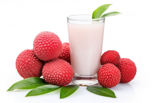 Lychee Fresh fruits beverage juice or cocktail in glass isolated on white background, Healthy natural product for freshness, Summer drinks concept.