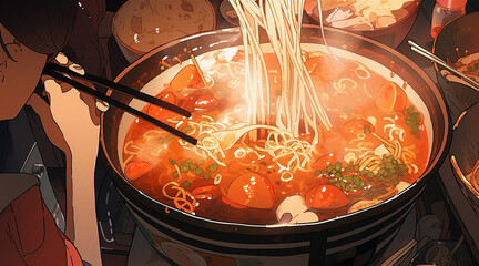 Culinary Harmony: Illustration of Flavorful Ramen Bowl, generative ai