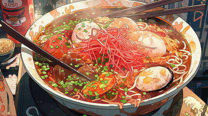 Aesthetic Ramen Presentation: Anime-style Culinary Delight, Generative AI