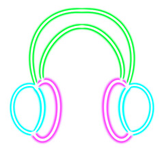 neon headphones glowing desktop icon, gamer neon sticker, musician neon figure, glowing figure, neon geometrical figures 