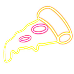 pizza glowing desktop icon, neon fast food sticker, neon pizza figure, glowing figure, neon geometrical figures 