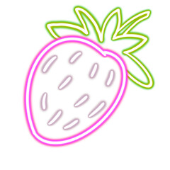 neon strawberry glowing desktop icon, strawberry neon sticker, neon figure, glowing figure, neon geometrical figures 