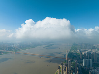 Wuhan River Beach and Yangtze River Bridge scenery