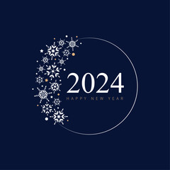Happy new year 2024, elegant blue, white, beige, with snowflakes