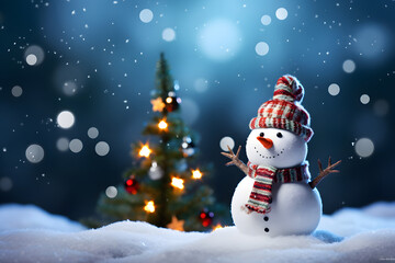 Naklejka na ściany i meble Snowman in christmas day background