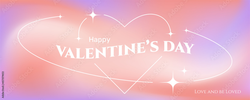 Poster valentine's day banner in y2k aesthetics, heart frame with text greeting on a gradient mesh liquid b