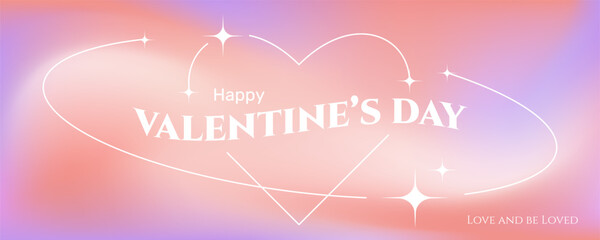 Valentine's Day banner in Y2K aesthetics, heart frame with text greeting on a gradient mesh liquid background. Vector illustration.