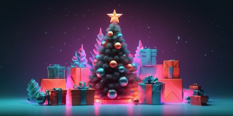 Glowing Christmas Tree light effect for christmas gritting card.. Digital tree for abstract card...