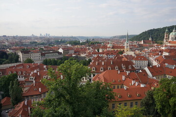 Cityscape in the Lesser Town of Prague, Czech Republic. Malá Strana surrounded by old houses with red roofs.