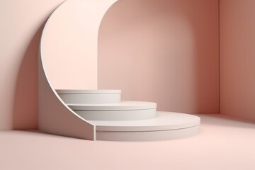 A staircase leading up to a vibrant pink room