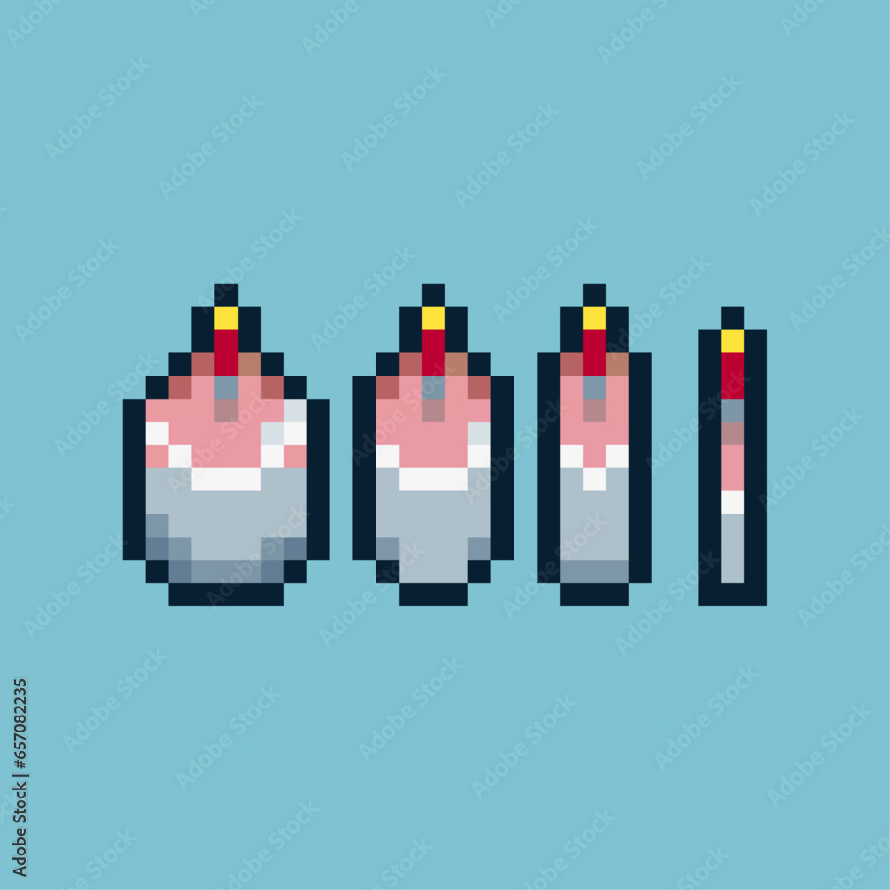 Poster pixel art sets of candle with variation color item asset. simple bits of candle on pixelated style. 