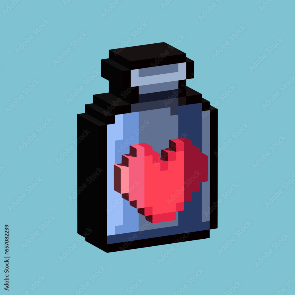 Aufkleber Isometric Pixel art 3d of love bottle for items asset. Bottle love on pixelated style.8bits perfect for game asset or design asset element for your game design asset.