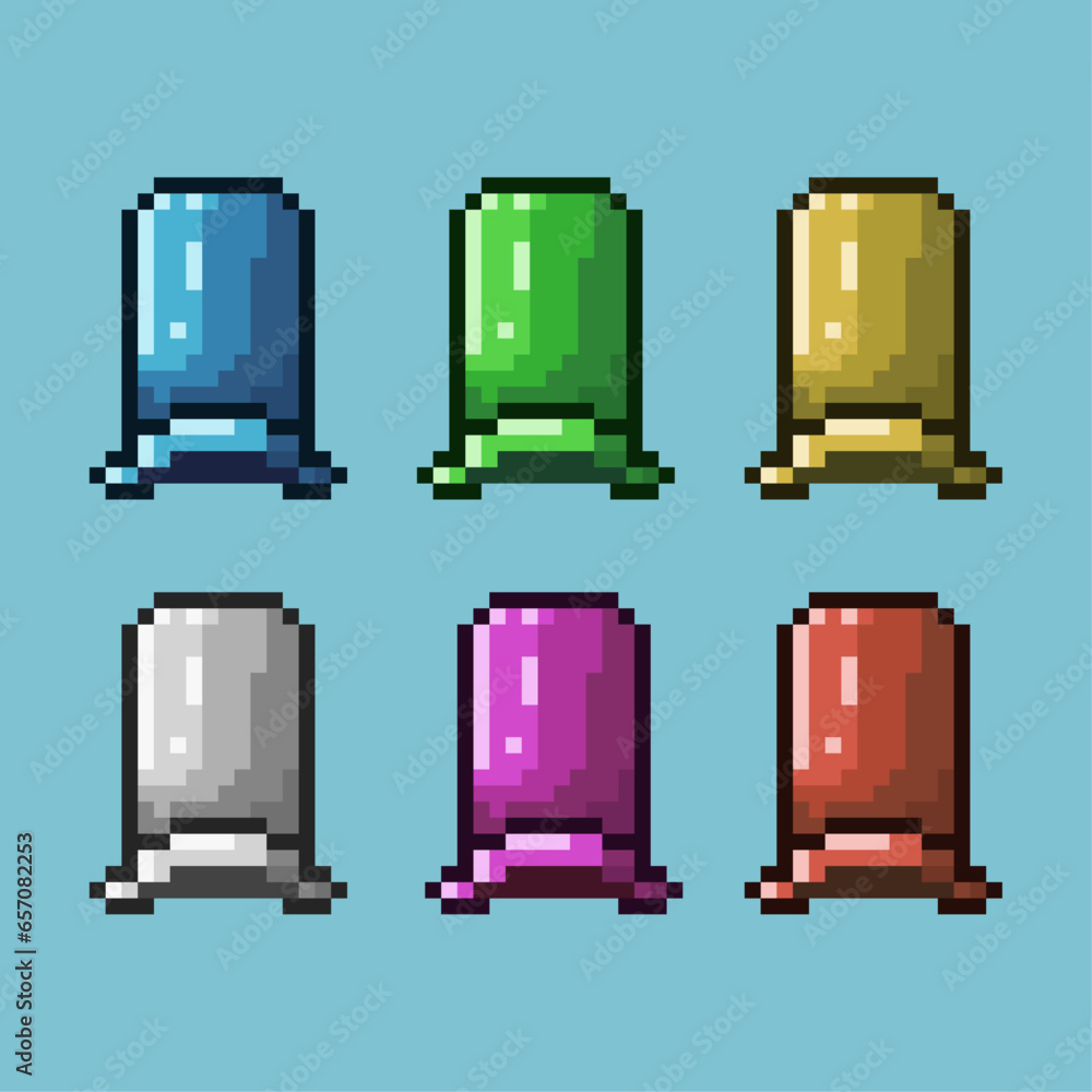 Poster pixel art sets of long hat with variation color item asset. simple bits of long hat on pixelated sty