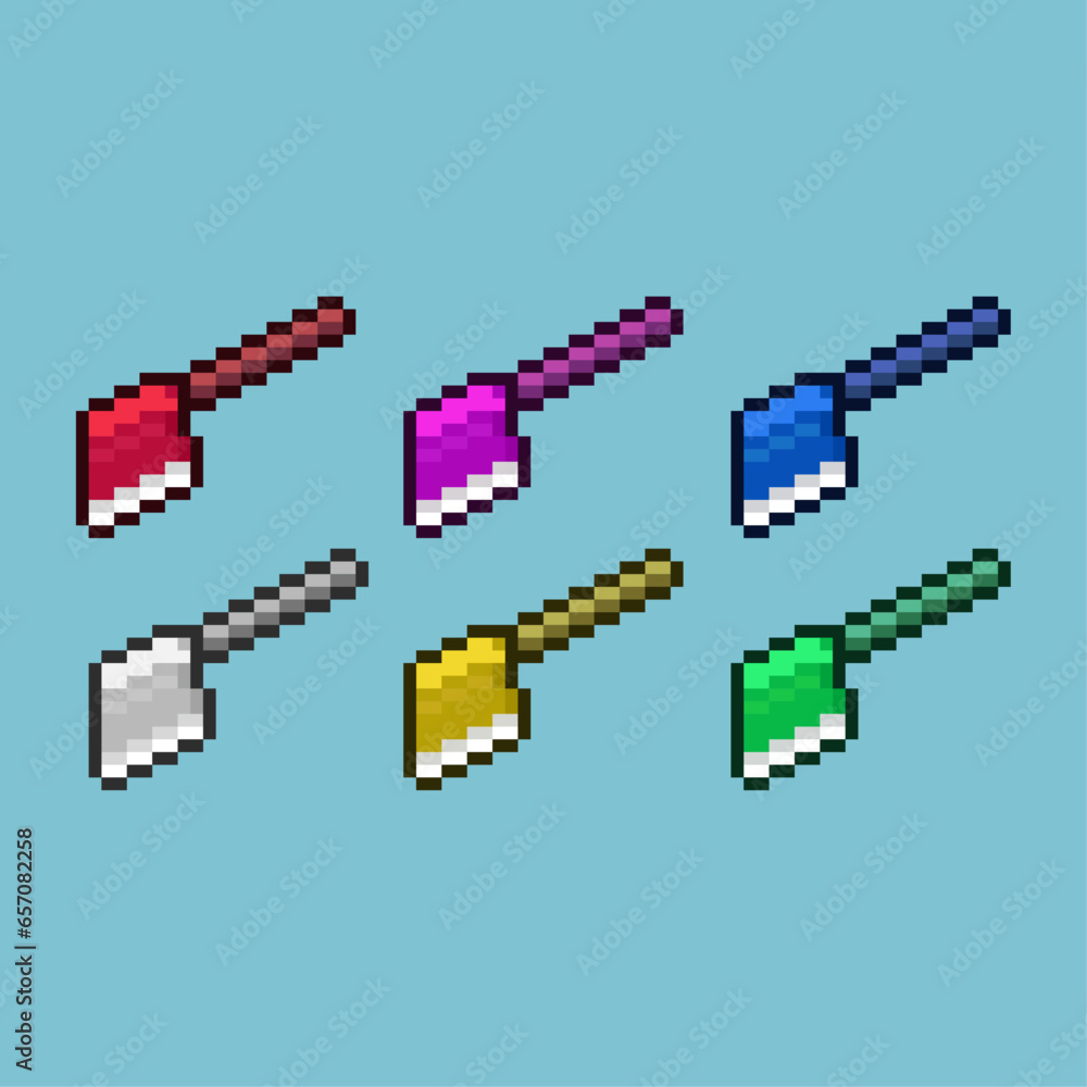 Poster pixel art sets of axe tools woodcutter with variation color item asset. simple bits of axe on pixela