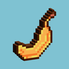 Isometric Pixel art 3d of banana fruit for items asset. Yellow banana food on pixelated style.8bits perfect for game asset or design asset element for your game design asset.