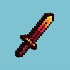 Isometric Pixel art 3d of sword for items asset. Sword weapons on pixelated style.8bits perfect for game asset or design asset element for your game design asset.