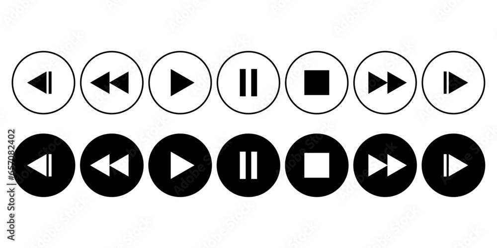 Poster Media player button icons set. Play and pause buttons. Audio player, buttons set icon, play and pause vector buttons.