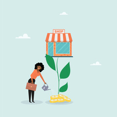 Grow your store and get more profit, expand your storefront or grow your small business. Concepts for increasing store income.
