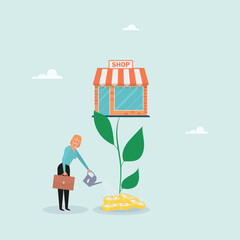 Grow your store and get more profit, expand your storefront or grow your small business. Concepts for increasing store income.
