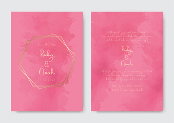 Hand drawn background and pink abstract design. Elegant simple wedding card invitation.